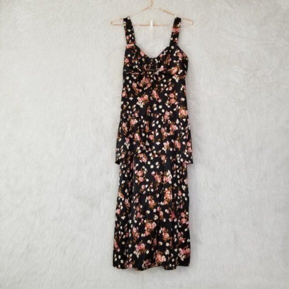 A.L.C Tiered Floral Maxi Tie Front Sleeveless Dress 4 - Picture 3 of 9